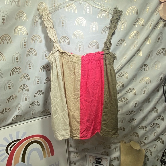 Cato Tops - Cato Pink and Tan Ruffled BOHO Camisole